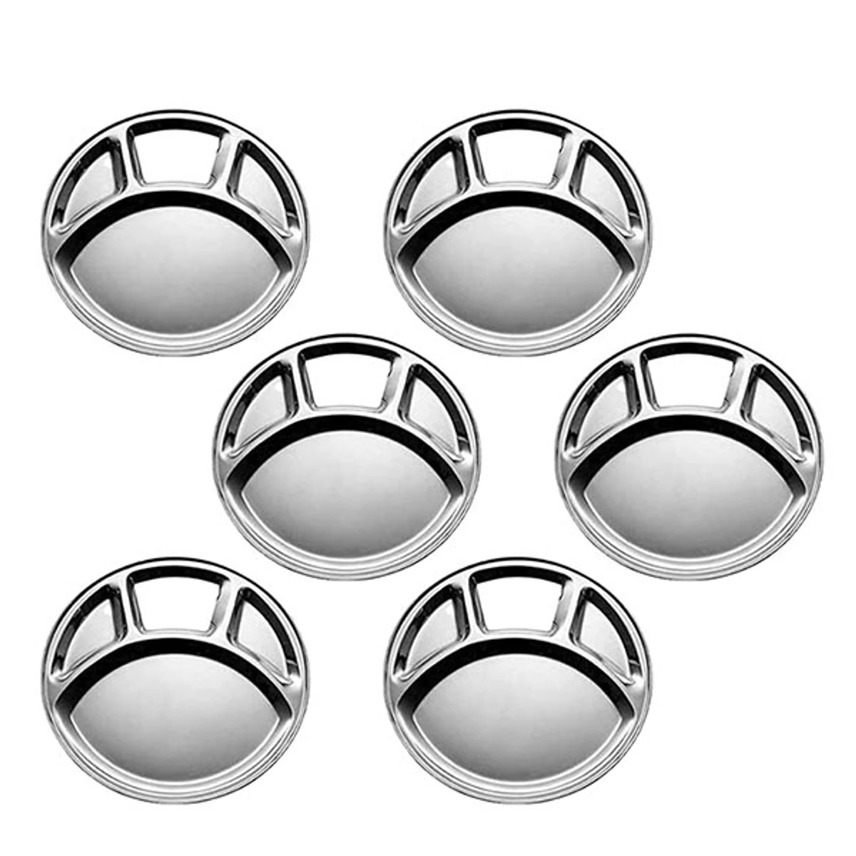 Stainless Steel 4 Chamber Lunch & Dinner Plate(6Pcs)