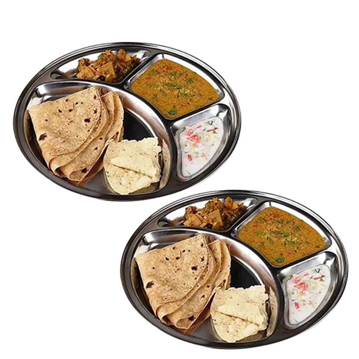 Stainless Steel 4 Chamber Lunch & Dinner Plate(2Pcs)