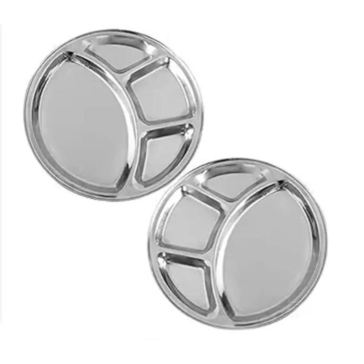 Stainless Steel 4 Chamber Lunch & Dinner Plate(2Pcs)
