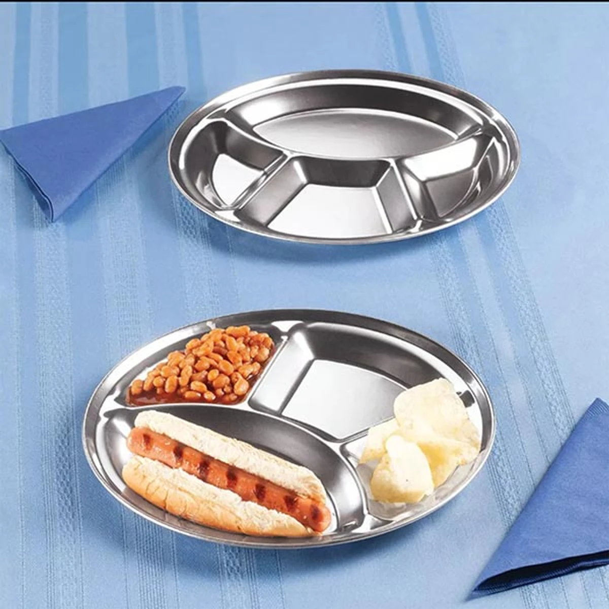 Stainless Steel 4 Chamber Lunch & Dinner Plate(2Pcs)