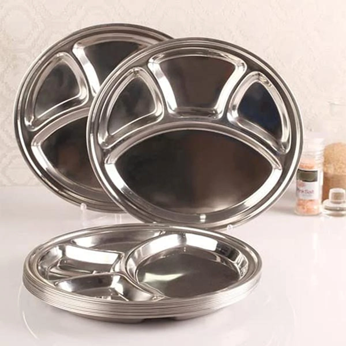 Stainless Steel 4 Chamber Lunch & Dinner Plate(3Pcs)