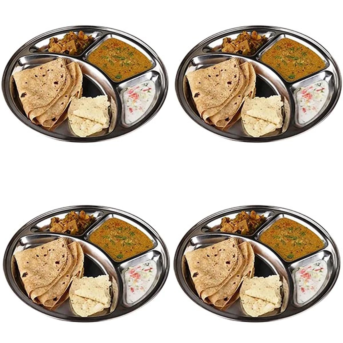 Stainless Steel 4 Chamber Lunch & Dinner Plate(4Pcs)