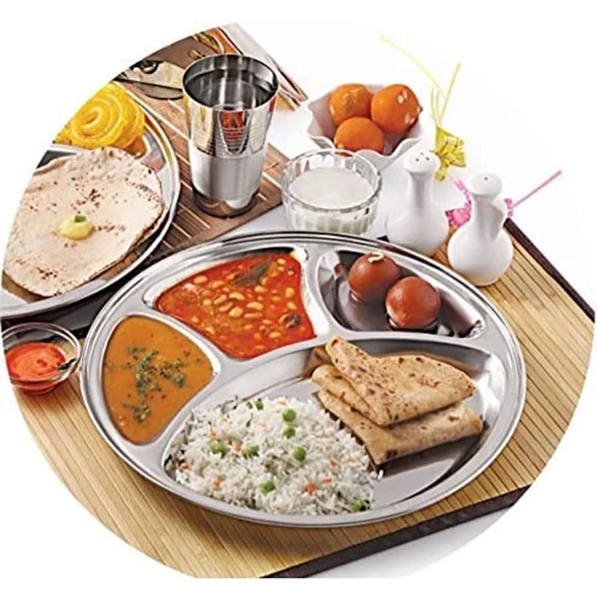 Stainless Steel 4 Chamber Lunch & Dinner Plate(4Pcs)