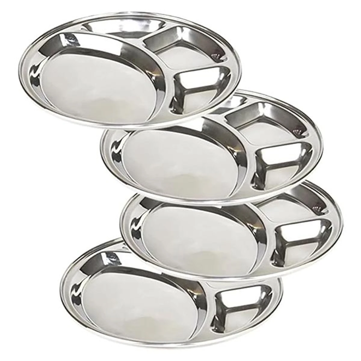 Stainless Steel 4 Chamber Lunch & Dinner Plate(4Pcs)